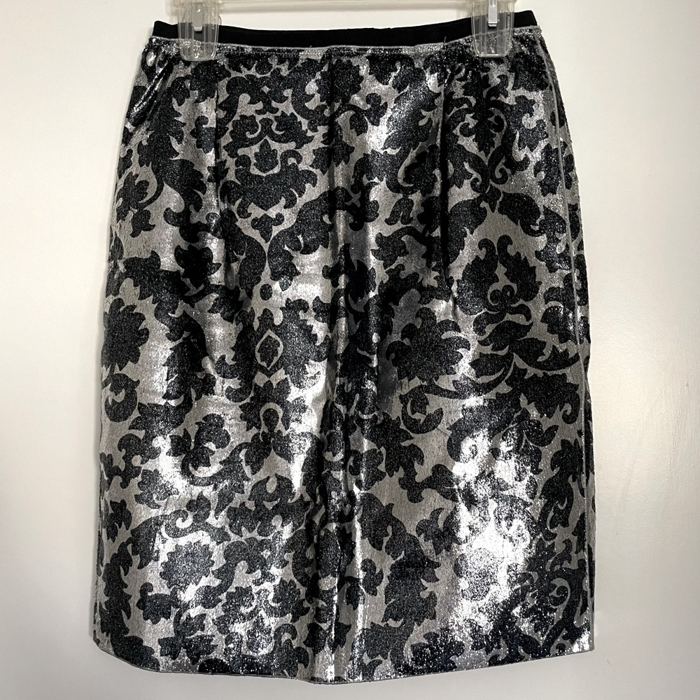 Marc Jacobs Metallic Silver Textured Midi Skirt